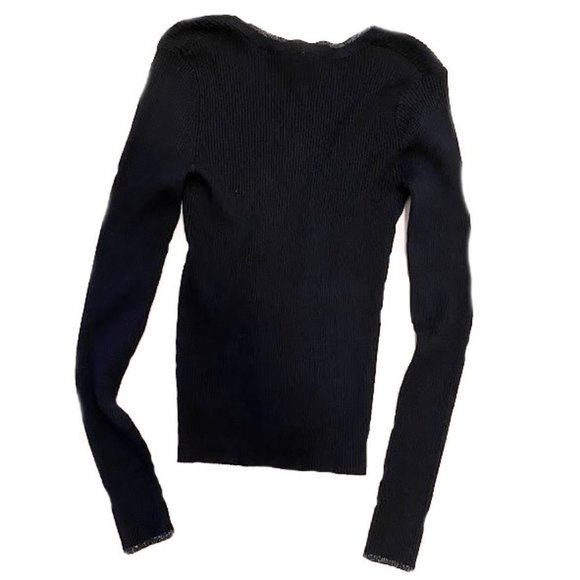 Anthropology Moth Ribbed Fitted V Neck Sweater - Picture 5 of 5